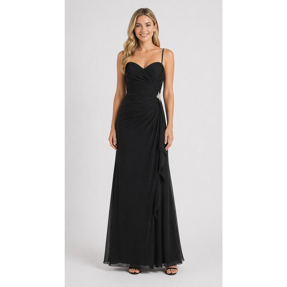 Val Stefani Long Chiffon Black Formal Dress With Draped Bodice. Womens Size 4